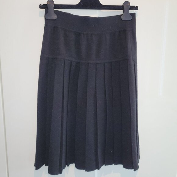 Vintage 90s Drop-Waist Wool Midi Pleated Skirt in Black Andrea Jovine Size M - Picture 1 of 5